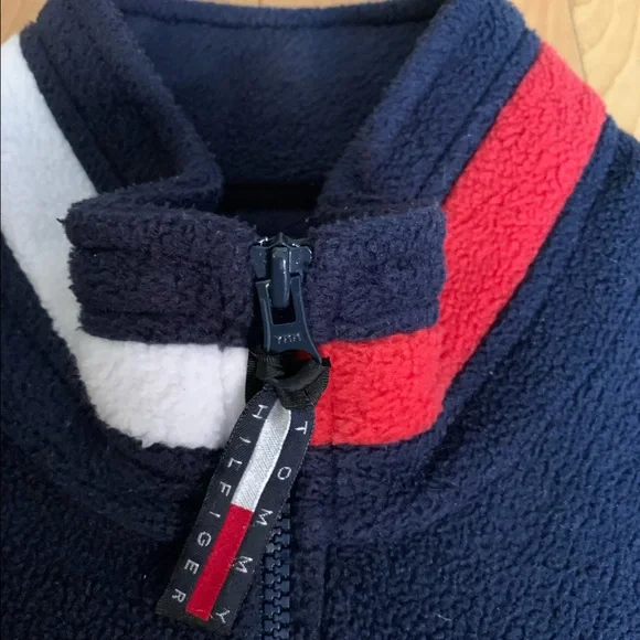 Y2K TOMMY HILFIGER BLUE FLEECE PULLOVER ZIP SWEATER UNISEX M-L - Picture 6 of 10